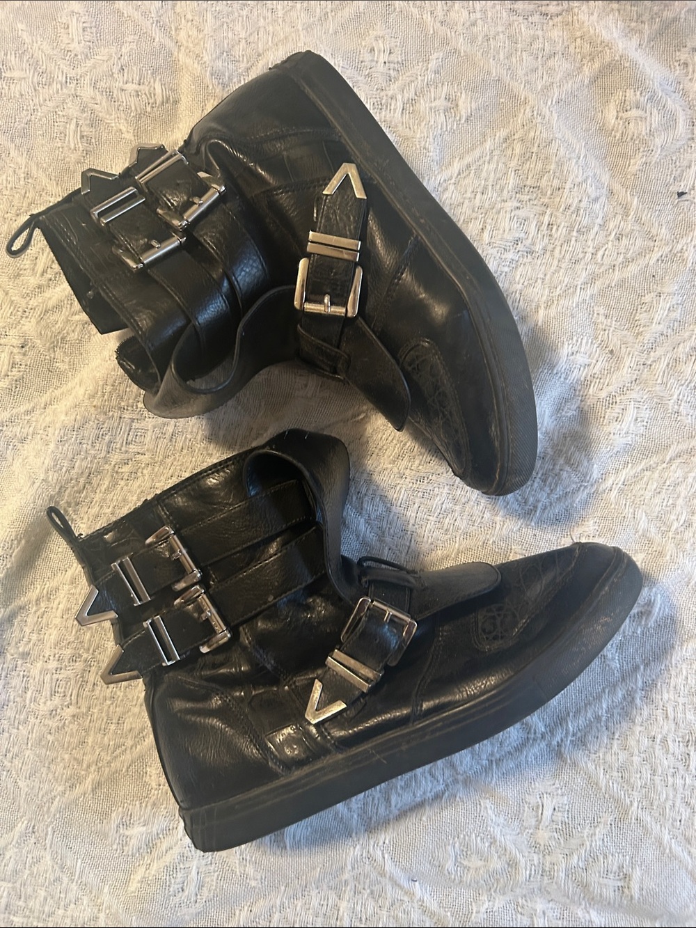 Aldo Black Leather Buckle Ankle Boots
